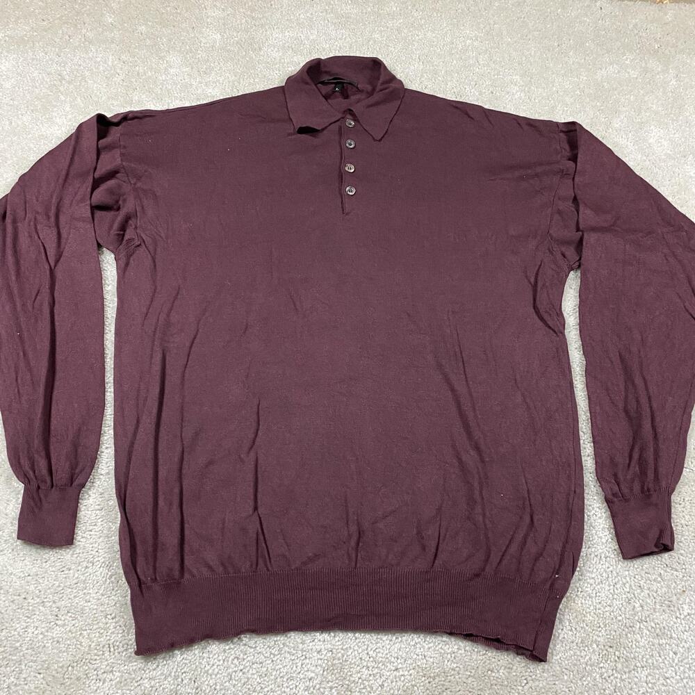 VTG Raffi Sweater Mens L Burgundy Made Italy Cotton Modal Long Sleeve Knit Polo